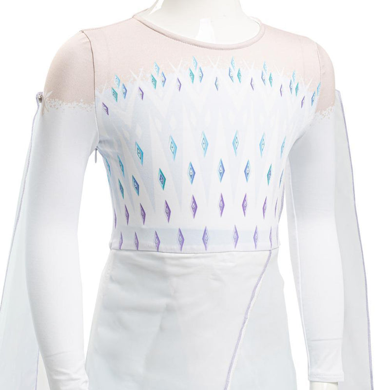 Frozen frozer 2 ii Elsa Ahtohallan White Snow Ice Flake Dress Cosplay Costume Kid Child Ver - CrazeCosplay