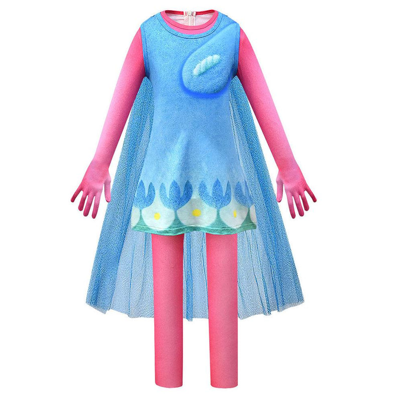 Kids Trolls World Tour Poppy Cosplay Zentai Suit Halloween Costume Children Jumpsuit Bodysuit Outfits - CrazeCosplay