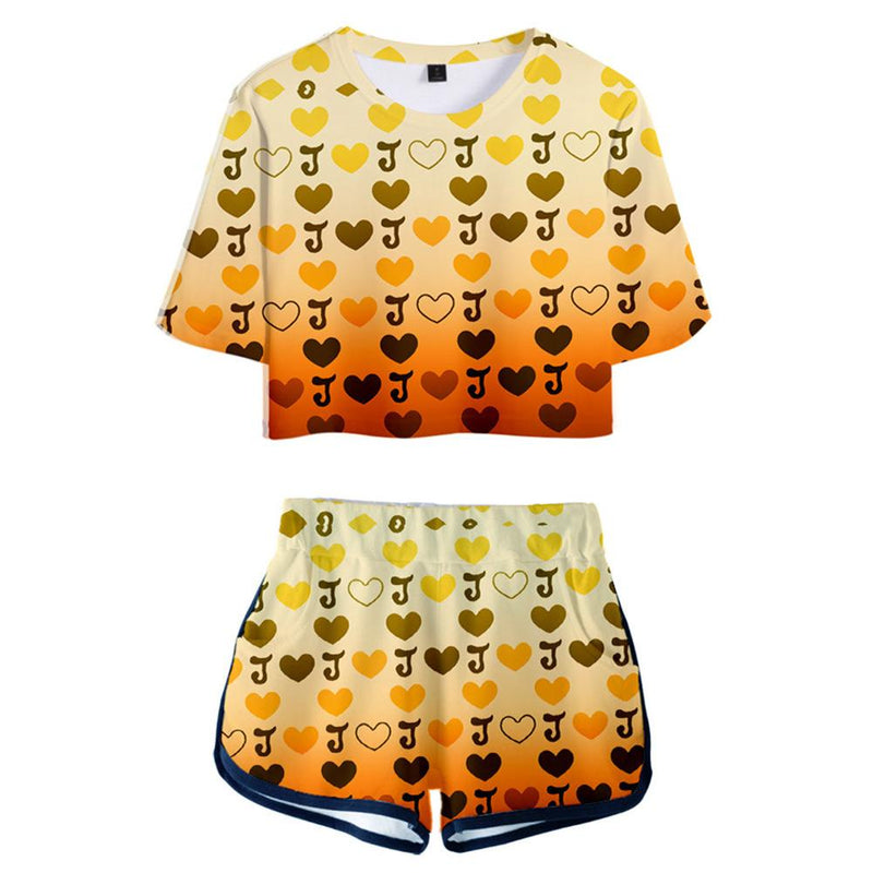 Women JoJo's Bizarre Adventure Cosplay Crop Top & Shorts Set Summer 2 Pieces Casual Clothes - CrazeCosplay