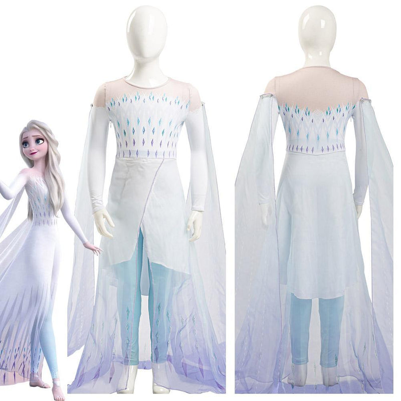 Frozen frozer 2 ii Elsa Ahtohallan White Snow Ice Flake Dress Cosplay Costume Kid Child Ver - CrazeCosplay