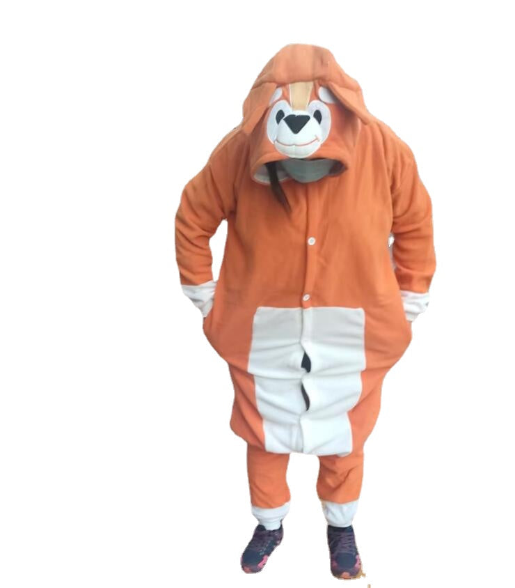 Blue & Orange Dog Onesie Halloween Pajama Set Nightwear Cosplay for Adult