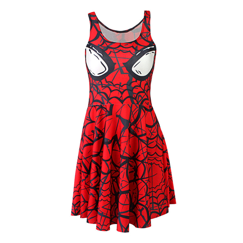 Women's Spiderman Print Scoop Skater Dress Clubwear Ball Party Skirt