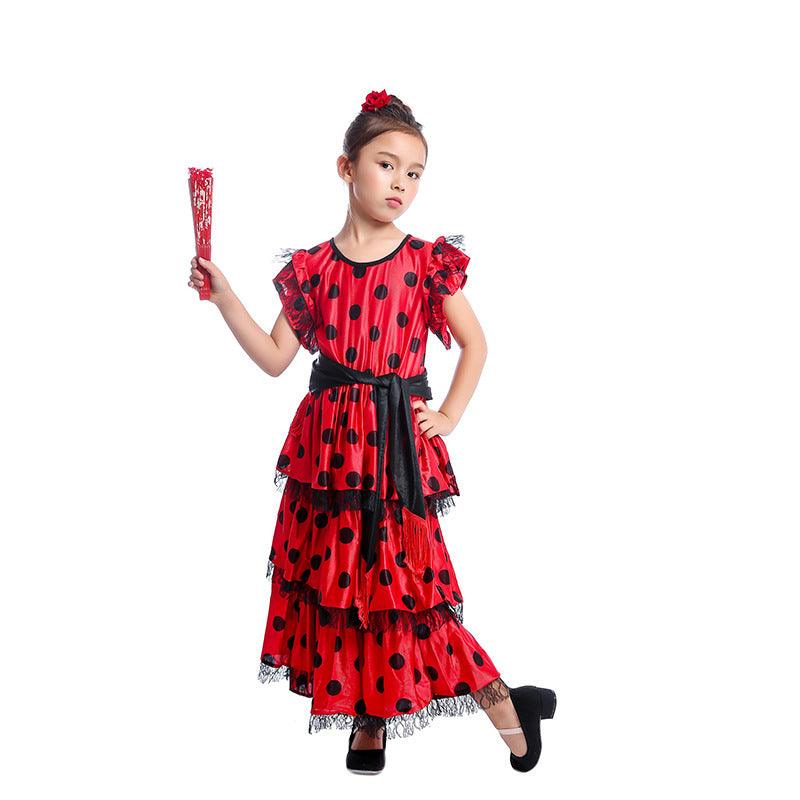 Spain Traditional Dress Spanish Dancer Halloween Costumes Cosplay Outfits for Kid Girls - CrazeCosplay