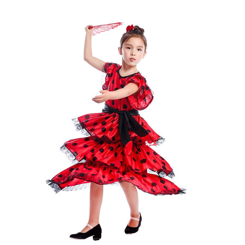 Spain Traditional Dress Spanish Dancer Halloween Costumes Cosplay Outfits for Kid Girls - CrazeCosplay
