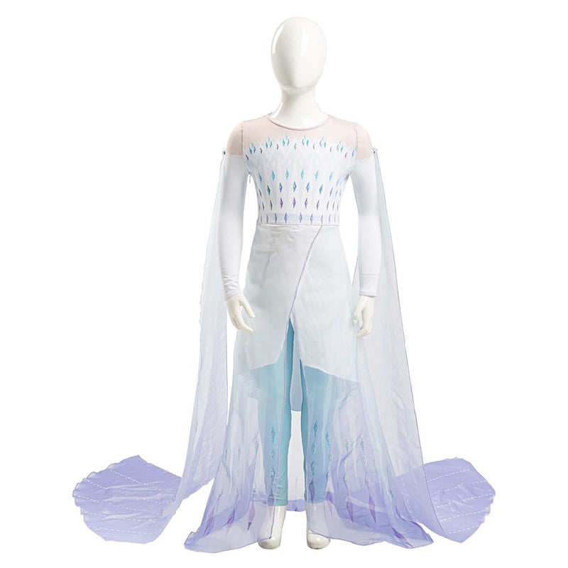 Frozen frozer 2 ii Elsa Ahtohallan White Snow Ice Flake Dress Cosplay Costume Kid Child Ver - CrazeCosplay