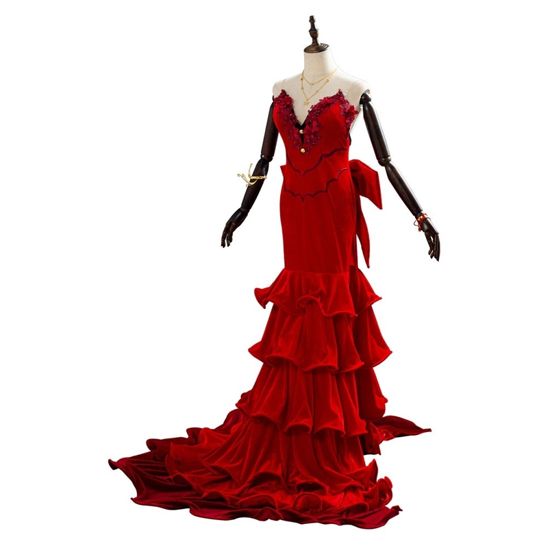 FF7 Final Fantasy Vii 7 Remake Aerith Aeris Gainsborough Red Party Dress Halloween Cosplay Costume - CrazeCosplay
