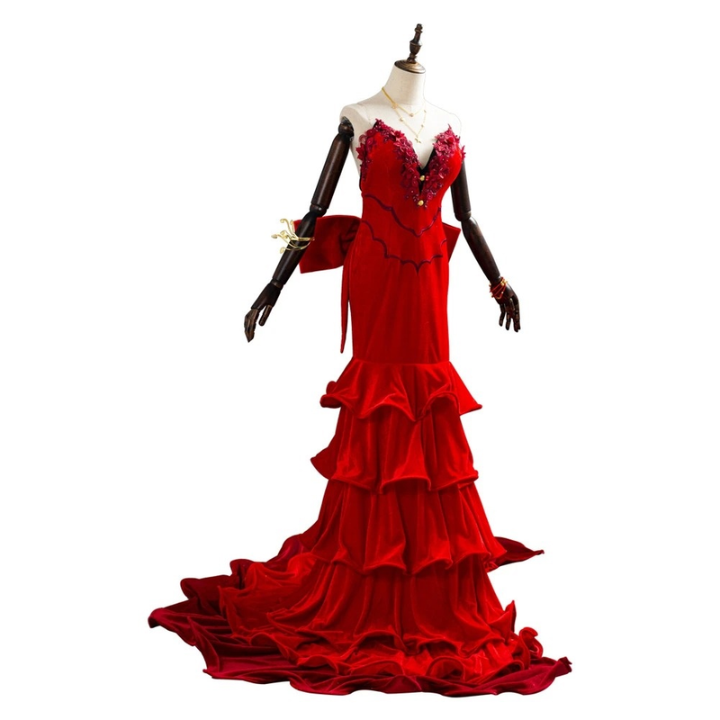 FF7 Final Fantasy Vii 7 Remake Aerith Aeris Gainsborough Red Party Dress Halloween Cosplay Costume - CrazeCosplay