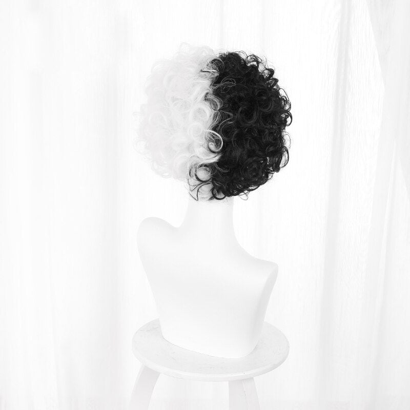 Cruella De Vil Short Curly Black White Hair Deville Dalmations Cosplay Wig - CrazeCosplay