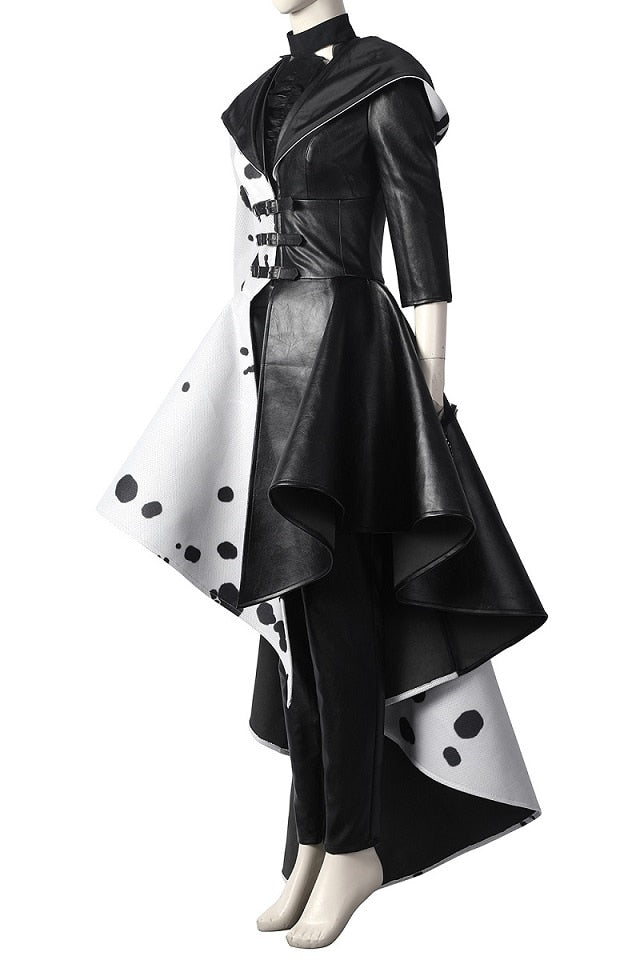Cruella De Vil Cruella Gown Black White Polka Dot Maid Dress Outfit Halloween Carnival Cosplay Costume Coat - CrazeCosplay