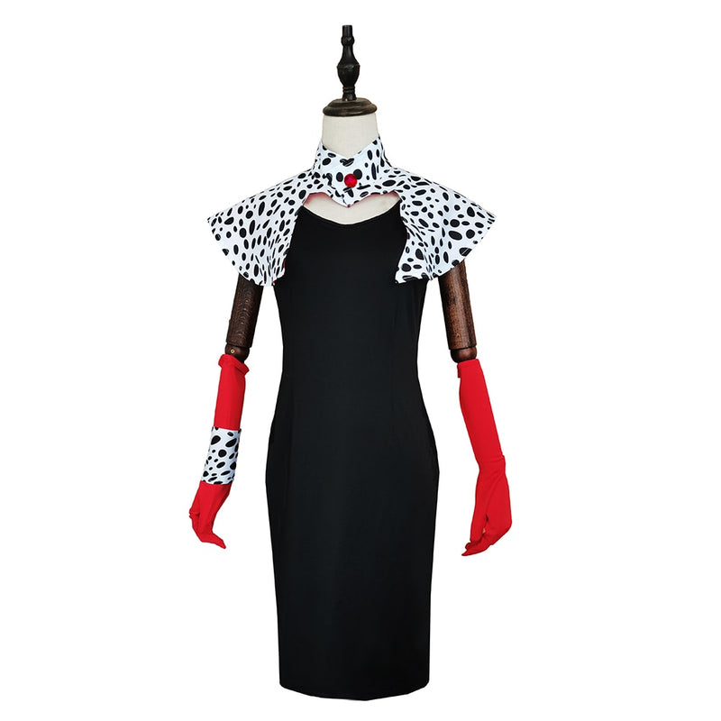 Cruella costumes 2021 De Vil Cosplay Costume Print Dress Outfits Halloween Carnival Suit - CrazeCosplay