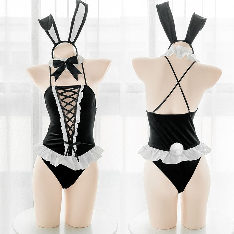 Cute Rabbit Sexy Anime Costume for Women Role Play Erotic Cosplay Lingerie Femme Princess Naughty Bunny Girl Tail Outfit Black - CrazeCosplay