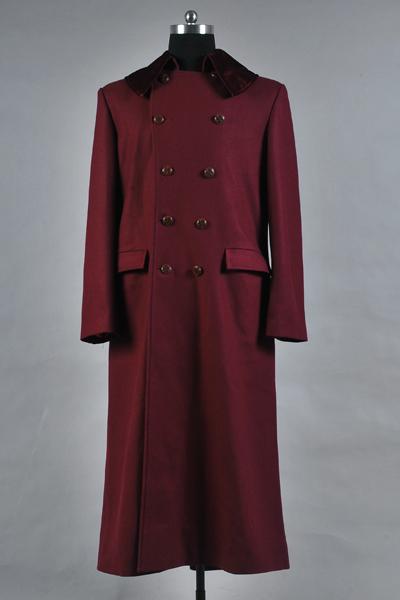 Doctor Who 4Th Doctor Plum Red Long Trench Wool Coat Costume - CrazeCosplay