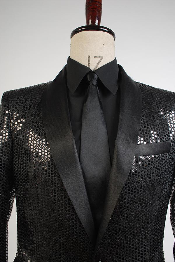 Daft Punk Sparking Black Sequin Performance Outfits Cosplay Costume