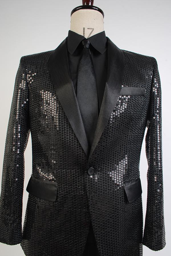 Daft Punk Sparking Black Sequin Performance Outfits Cosplay Costume