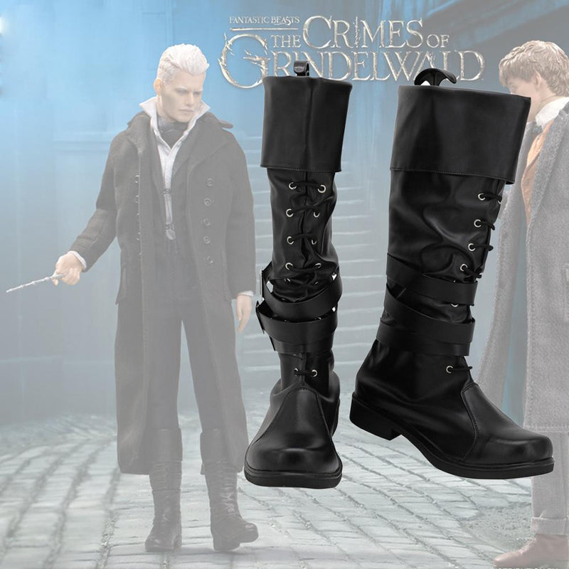 Fantastic Beasts The Crimes of Grindelwald Gellert Grindelwald Cosplay Boots Black Leather Shoes - CrazeCosplay