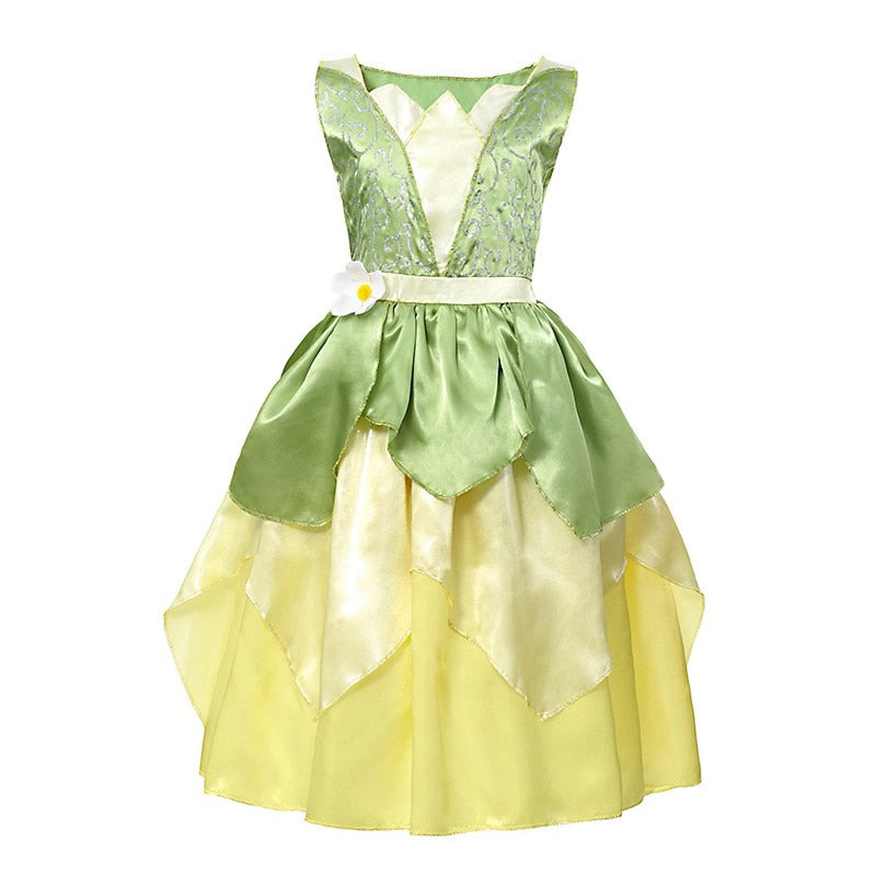Girls Princess Tiana Dress up Costume Kids Cosplay Princess and The Frog Clothing Child Birthday Party Halloween Fancy Ball Gown - CrazeCosplay