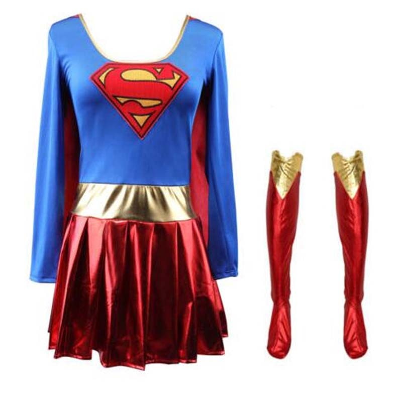 Superhero Cosplay Costume Sexy Supergirl Halloween Cos Clothing Fancy Boots Dress Sets Adult Super Women Girl Cosplay Wholesale - CrazeCosplay