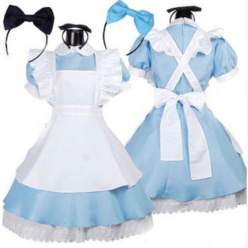 Anime Alice In Wonderland Blue Party Dress Alice Dream Women Sissy Maid Lolita Cosplay Costume