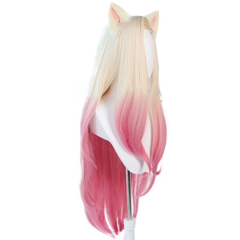 KDA Baddest Ahri Cosplay Wigs LOL KDA Cosplay Blonde Mixed Pink Heat Resistant Synthetic Hair Pelucas - CrazeCosplay