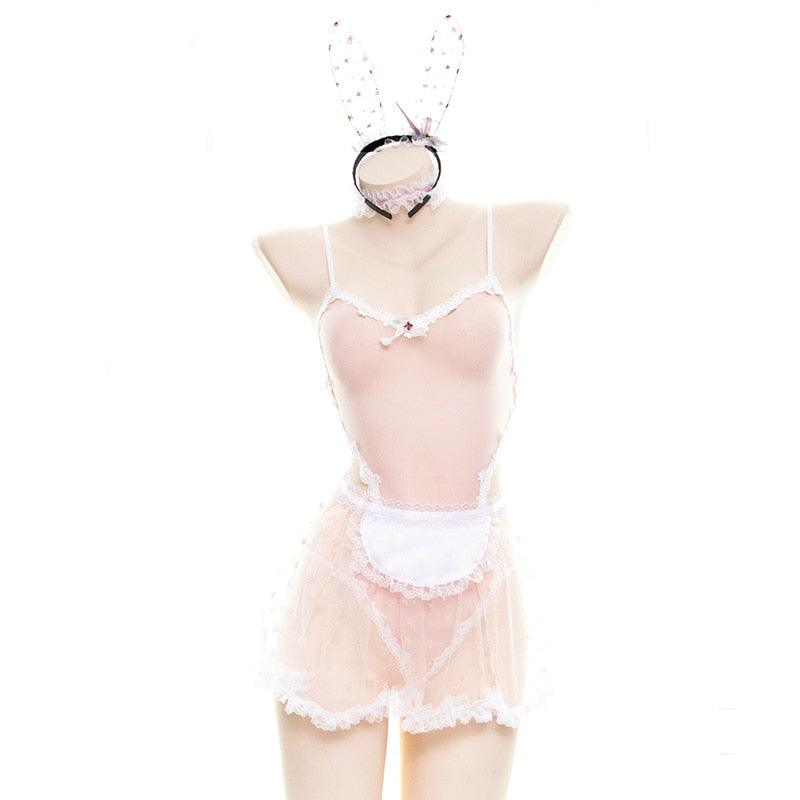 Lace Women Bunny Maid Cosplay Costume Sexy Erotic Lingerie Outfit Fancy Rabbit Girl Japanese Lace Fairy Star Print Babydoll - CrazeCosplay