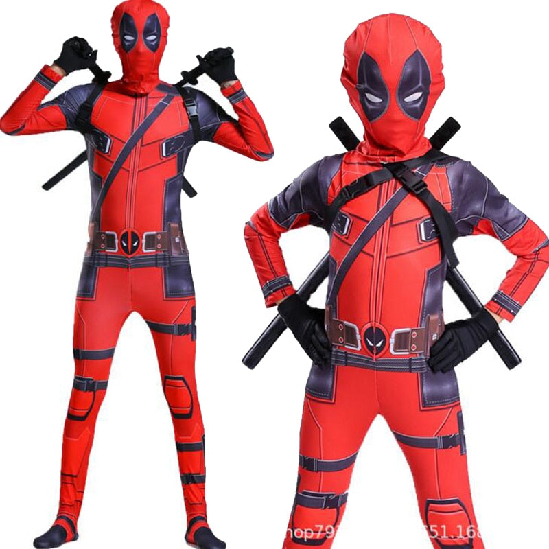 Movie Quality Kids Costume Adult Superhero Spandex Suit Party Halloween Cosplay Costume outfit deadpool With Swords Gloves Accessories - CrazeCosplay