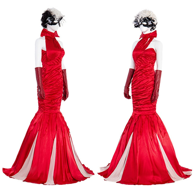 Cruella costumes 2021 red dress Movie Cruella de Vil Red Dresses Halloween Cosplay Costume - CrazeCosplay