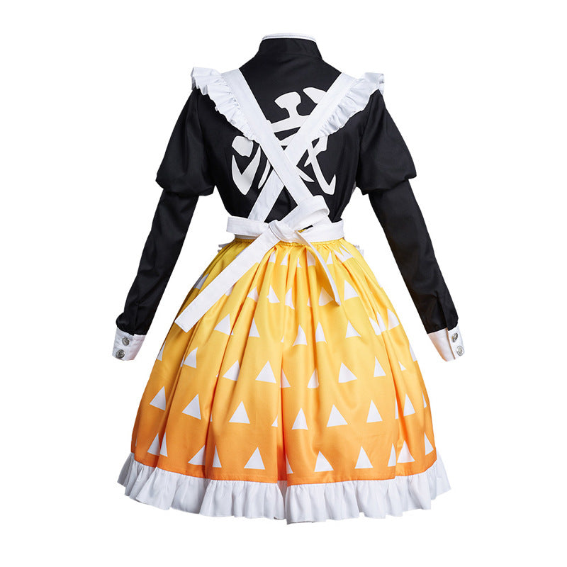 Demon Slayer Kimetsu No Yaiba Zenitsu Agatsuma Cosplay Costume Halloween Maid Suit Uniform - CrazeCosplay