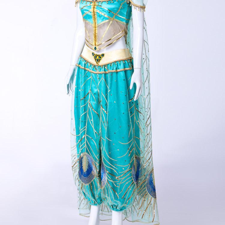 Adult Aladdin Naomi Scott Princess Jasmine Peacock Outfit Cosplay Costume