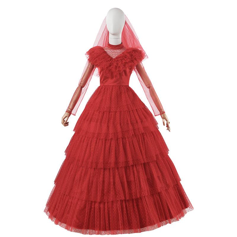 Beetle Juice Lydia Deetz Halloween Costume Beetlejuice Cosplay Red Wedding Dress