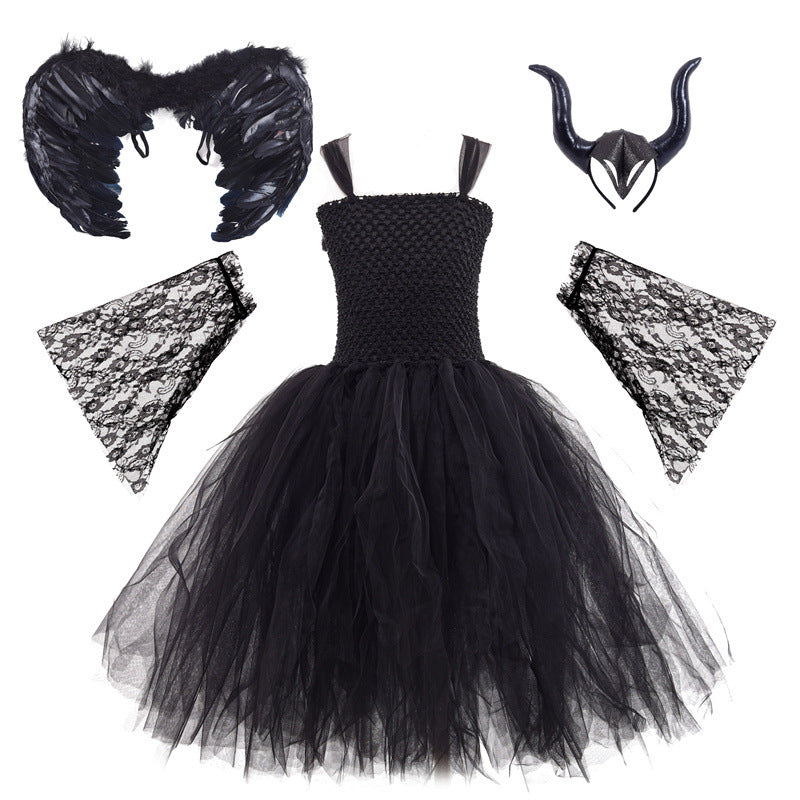 Kids Maleficent Movie Costume with Wings Halloween Cosplay Outfit