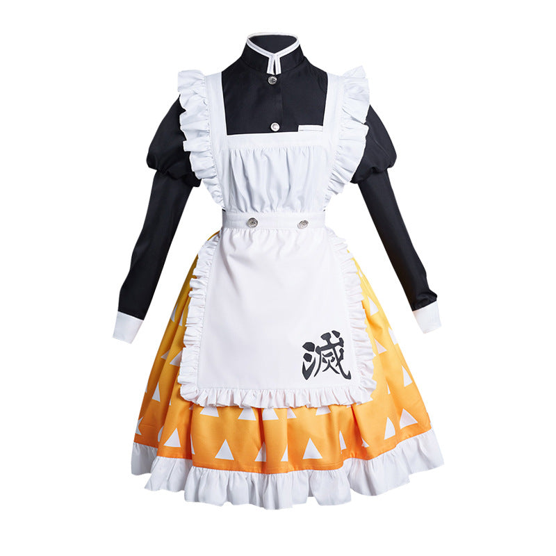 Demon Slayer Kimetsu No Yaiba Zenitsu Agatsuma Cosplay Costume Halloween Maid Suit Uniform - CrazeCosplay