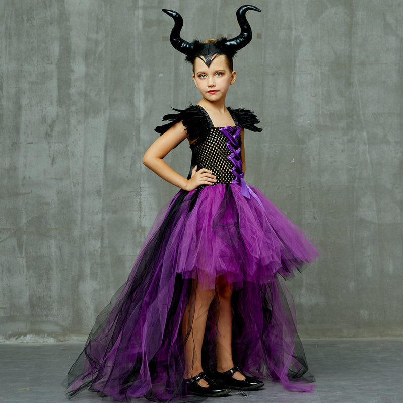 Sleeping Beauty Maleficent Child Costume Halloween Cosplay Dress for Girls