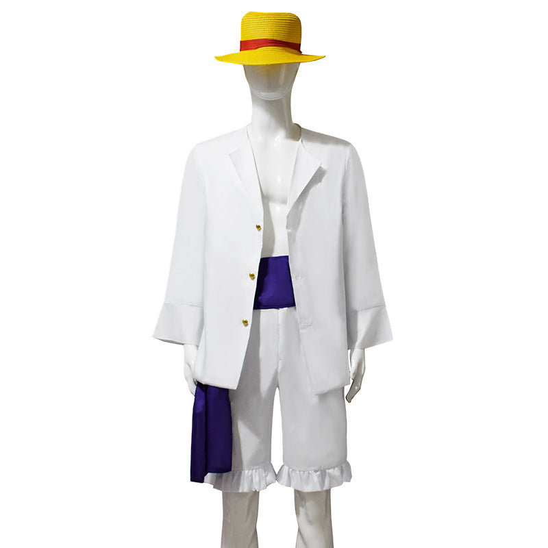 One Piece Nika Luffy White Outfit Cosplay Costume