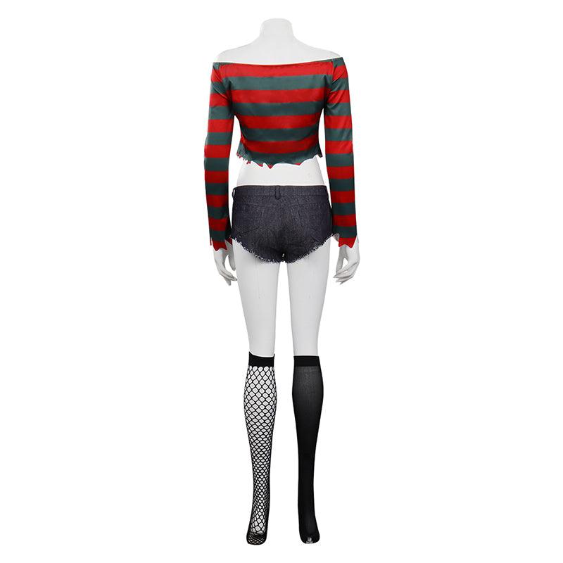 Sexy Freddy Krueger Costume Crop Top Halloween Cosplay Outfit for Woman