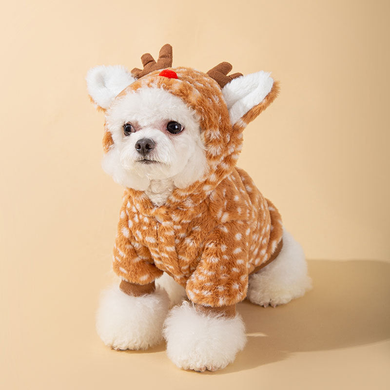 Dog Christmas Outfit Reindeer Warm Coat Cat Pet Costume - CrazeCosplay