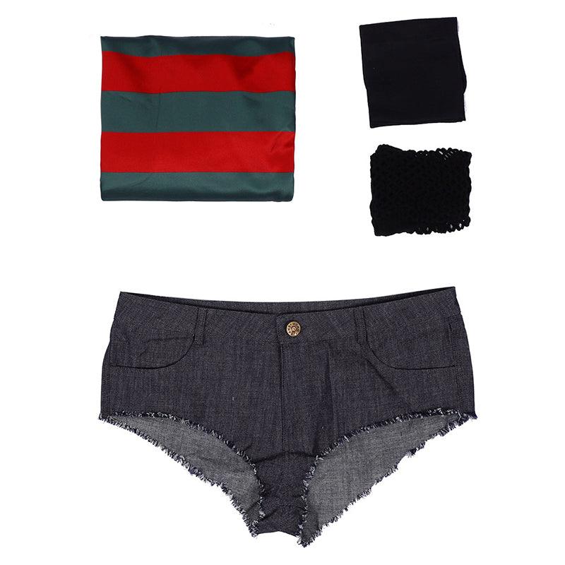 Sexy Freddy Krueger Costume Crop Top Halloween Cosplay Outfit for Woman