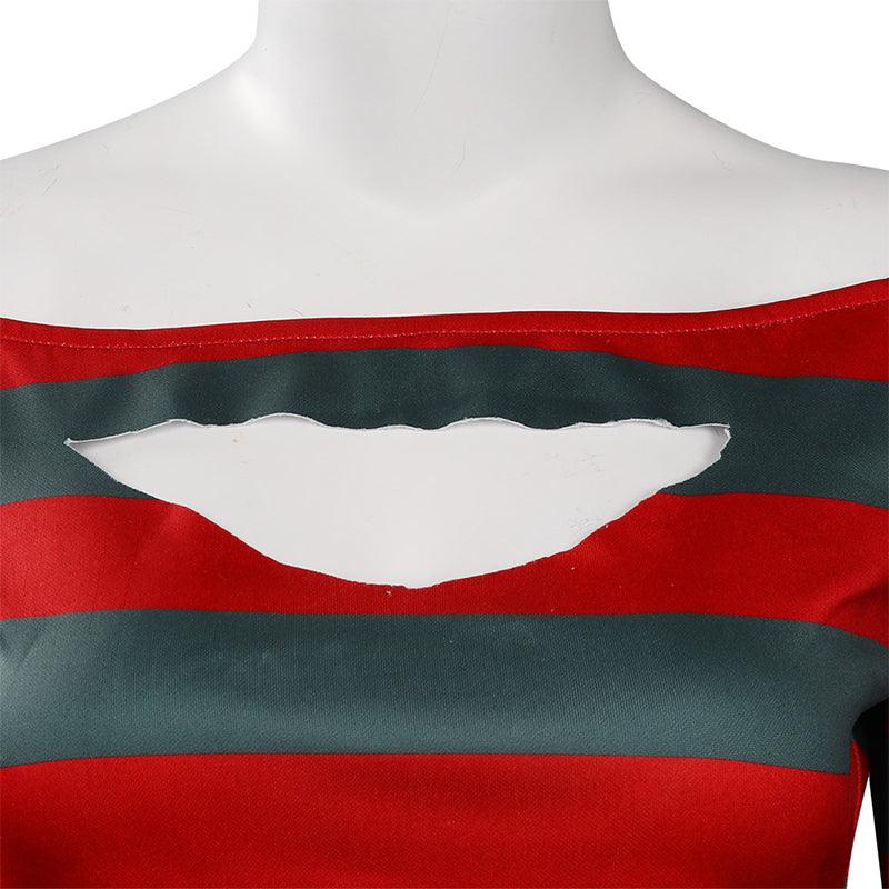 Sexy Freddy Krueger Costume Crop Top Halloween Cosplay Outfit for Woman