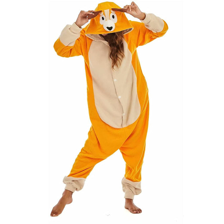 Blue & Orange Dog Onesie Halloween Pajama Set Nightwear Cosplay for Adult