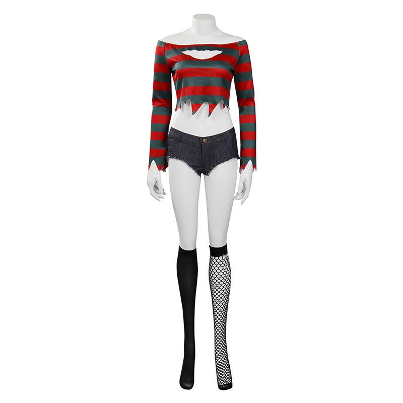 Sexy Freddy Krueger Costume Crop Top Halloween Cosplay Outfit for Woman