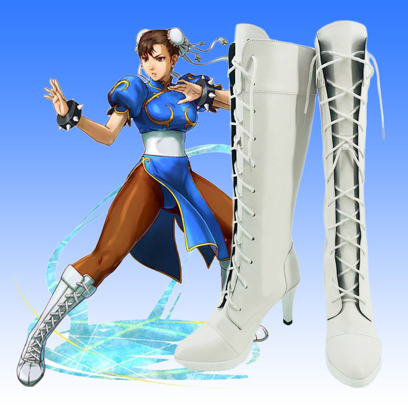 Street Fighter Chun Li Cosplay White Boots Shoes
