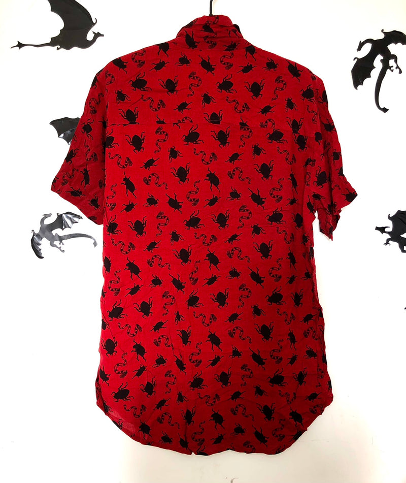 Beetlejuice Red Button Up Shirt Beetlejuice Bug Print Halloween Cosplay Costume