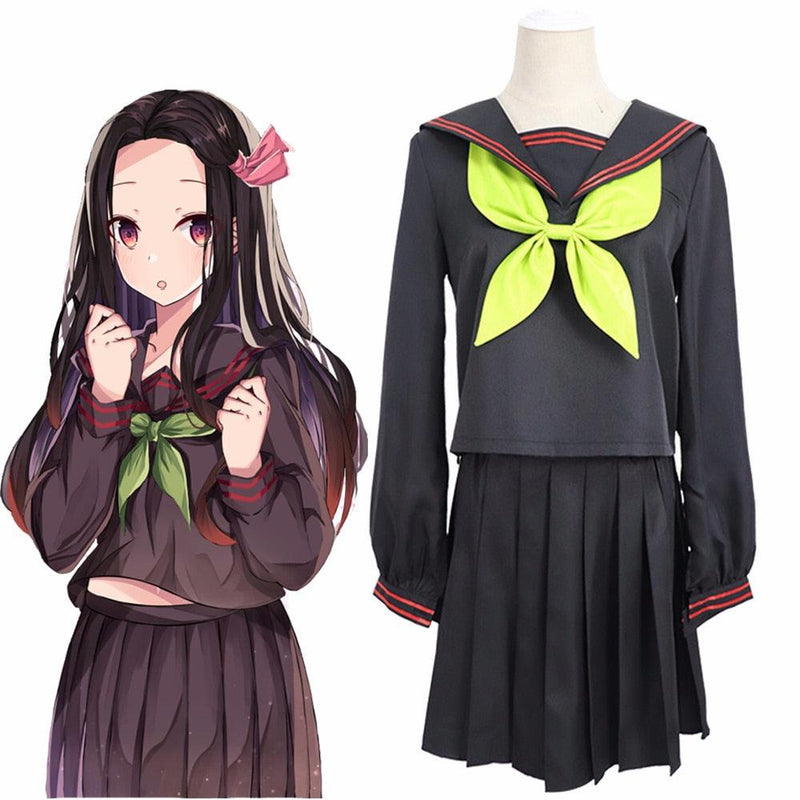 Demon Slayer Nezuko Kamado Sailor Uniform Female Girls Cosplay Costume - CrazeCosplay