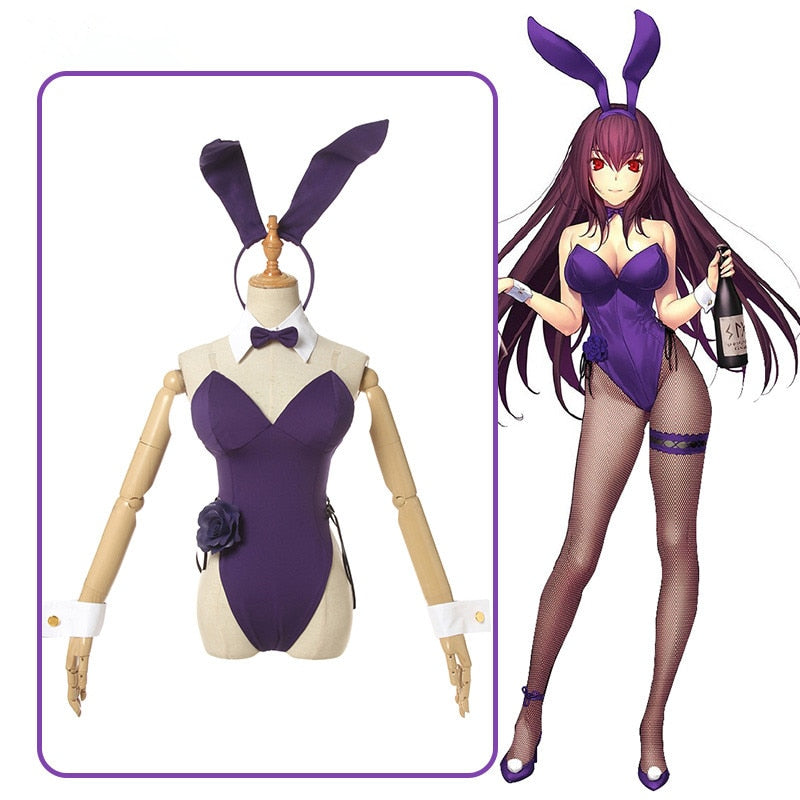Sexy Costume Fate Grand Order Game Cos Fgo Scathach Cosplay Bunny Girl Jumpsuit With Purple Rabbit Hair Band Fishnet Stocking bunny girl senpai costume corset - CrazeCosplay