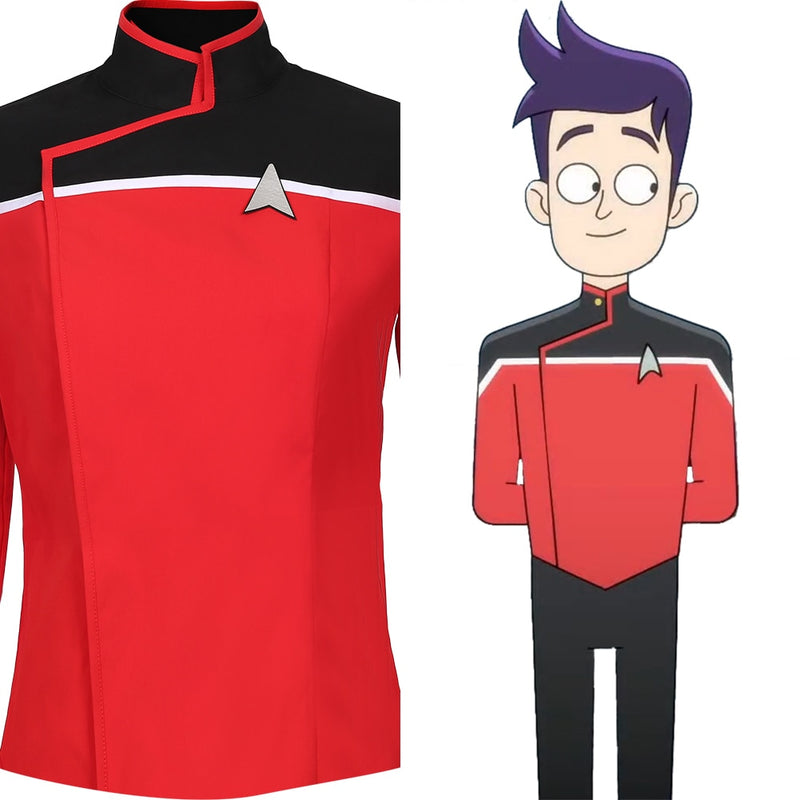 Star Trek Lower Decks Season 1 Men‘s Red Uniform Cosplay Costume Shirt Top Only - CrazeCosplay