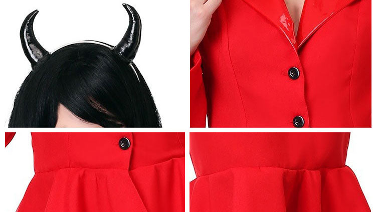 Red Devil Dress Halloween Cosplay Outfit with Horns and Tail for Women - CrazeCosplay