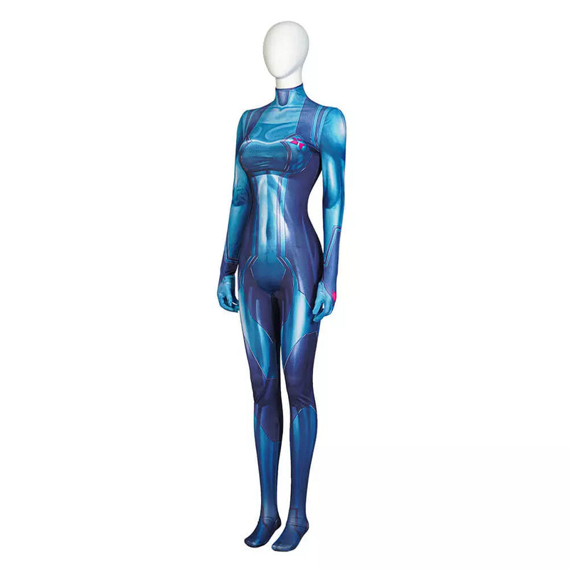 Metroid Samus Aran Blue Jumpsuit Cosplay Costume