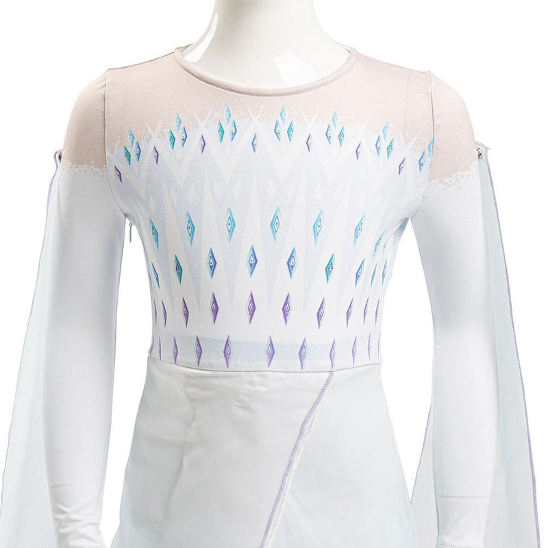 Frozen frozer 2 ii Elsa Ahtohallan White Snow Ice Flake Dress Cosplay Costume Kid Child Ver - CrazeCosplay