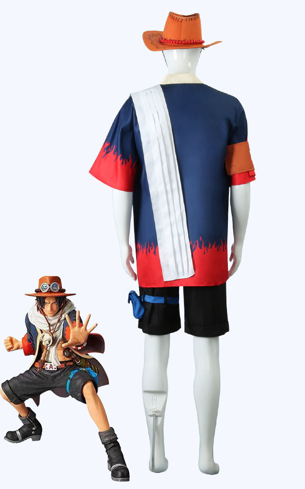 One Piece Fire Fist Ace Costume Portgas D Ace Cosplay Halloween Outfit with Hat