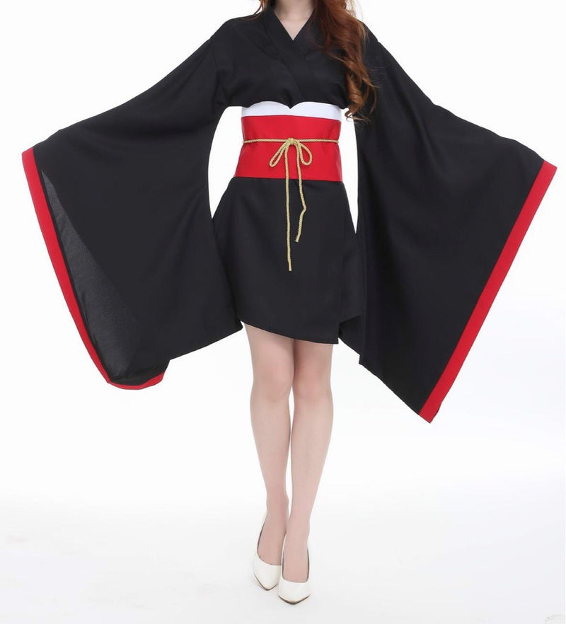 Vocaloid Zatsune Miku Cosplay Costume Female Black Kimono Dress - CrazeCosplay