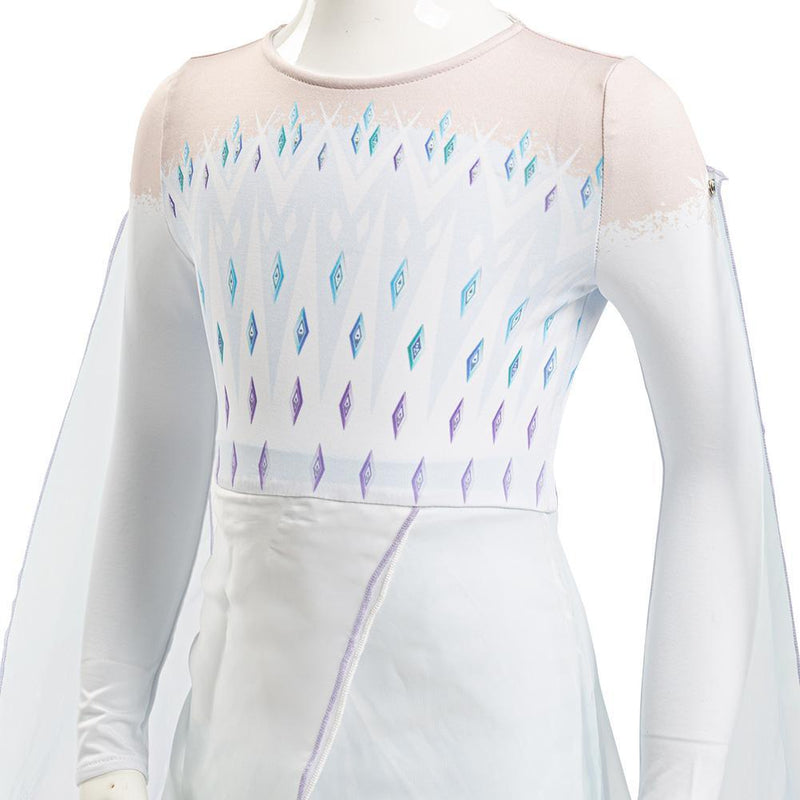 Frozen frozer 2 ii Elsa Ahtohallan White Snow Ice Flake Dress Cosplay Costume Kid Child Ver - CrazeCosplay